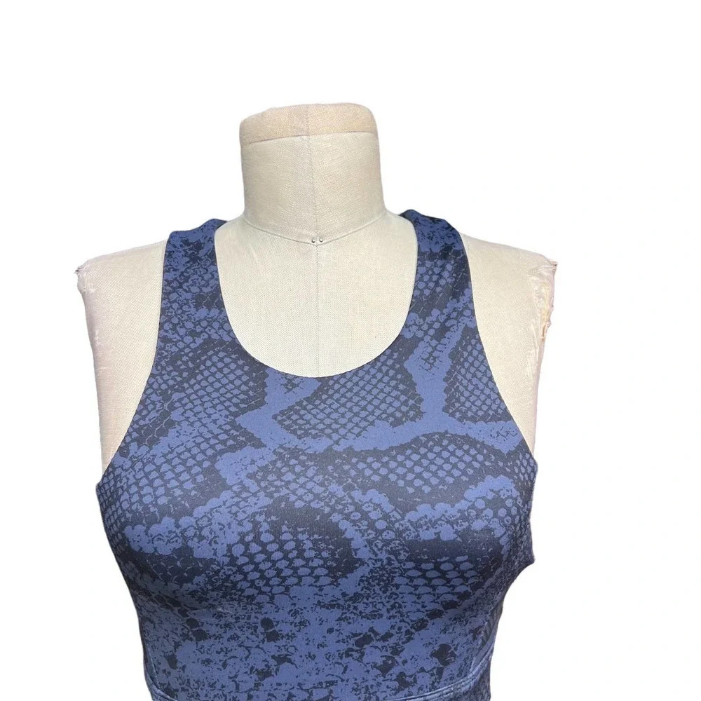 Allfenix Long Sports Bra Racerback Stretch Snake Animal Print Navy‎ Blue Size XS - Picture 3 of 12